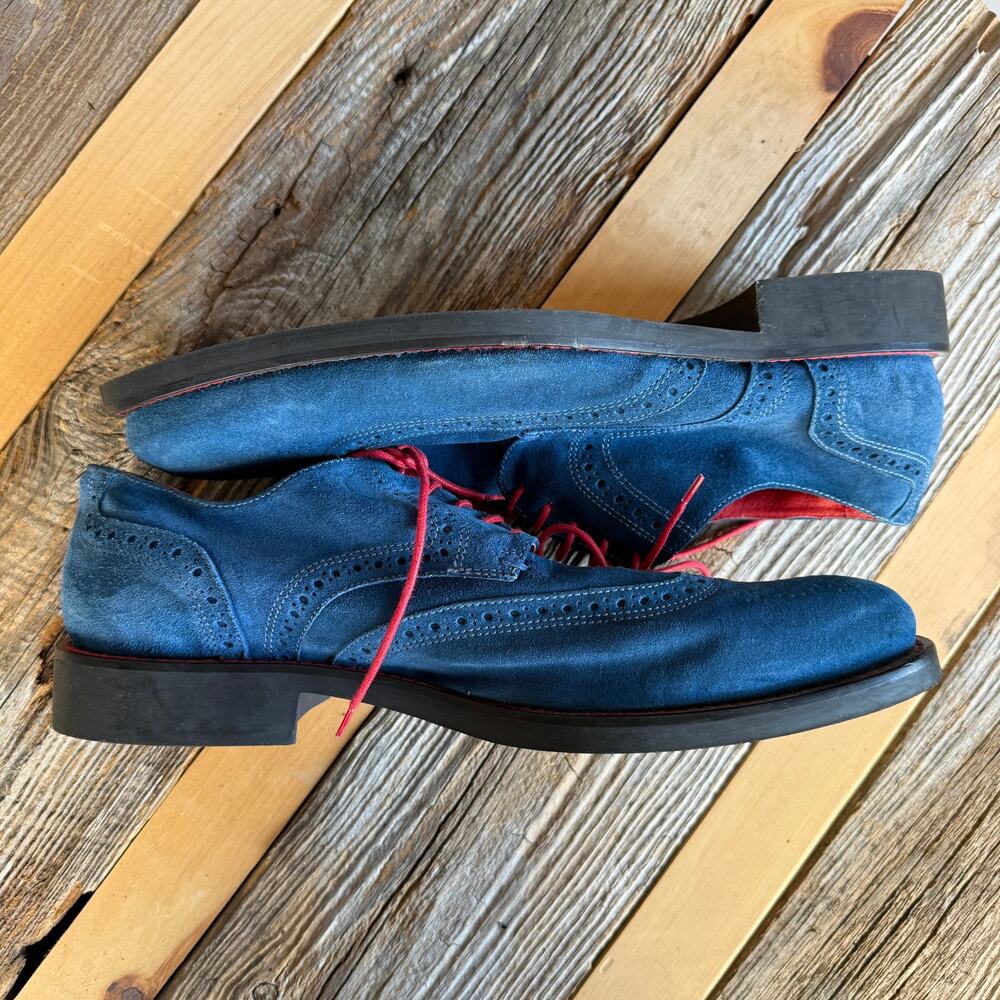 Bugatchi blue suede wing tip dress shoes - loafers - red laces - size 12.5 - Picture 9 of 9